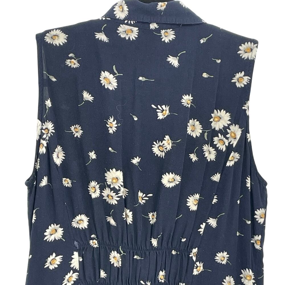Christopher & Banks Womens Vtg Navy Midi Dress Daisy Button Front Sleeveless S - Picture 6 of 16